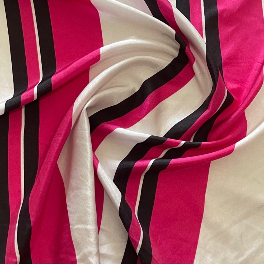 Pink and White Black Striped Multicolor Poly Print Satin Fabric